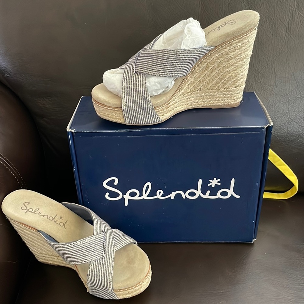 SPLENDID - Espadrilles Wedge Sandals - Denim Size 7